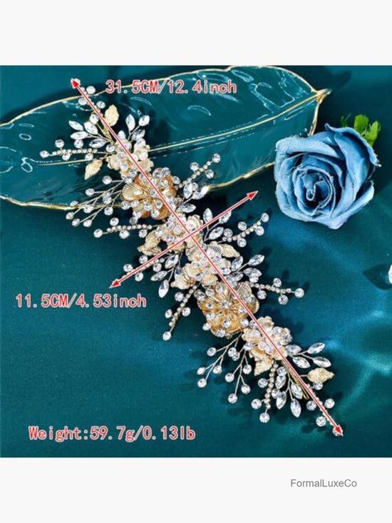 Handmade Gold Flower Rhinestone Bridal Headband Wedding Hair Accessory main image 5